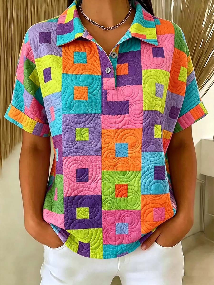 Women's Geometric Pattern Art Print Casual Cotton Shirt