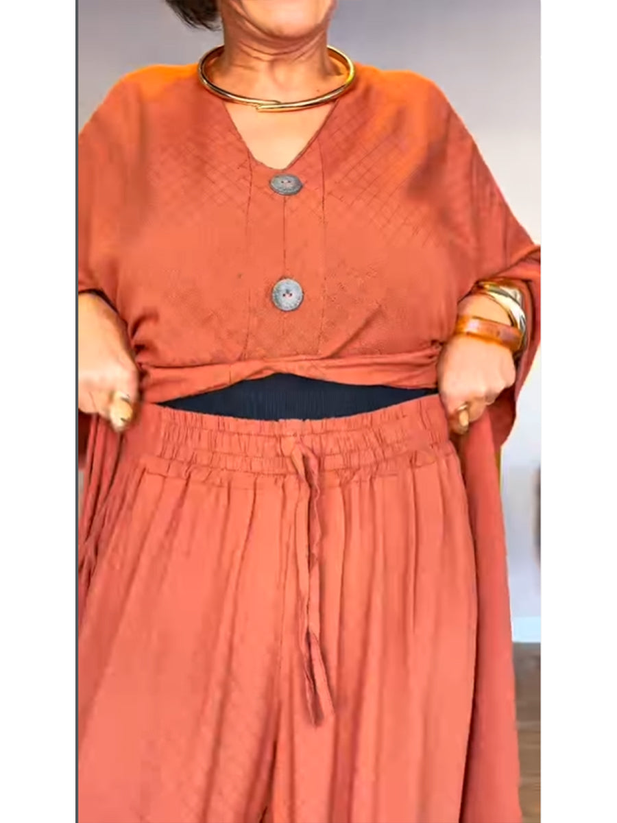 Casual & Cozy Long Top and Pants Two-Piece Set