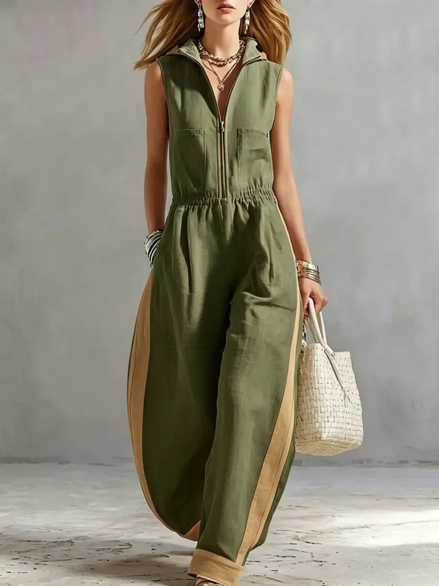 Women's Casual Sports Style Hooded Linen Jumpsuit