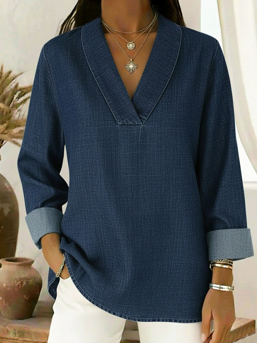 Vintage Shawl Collar Denim Shirt
