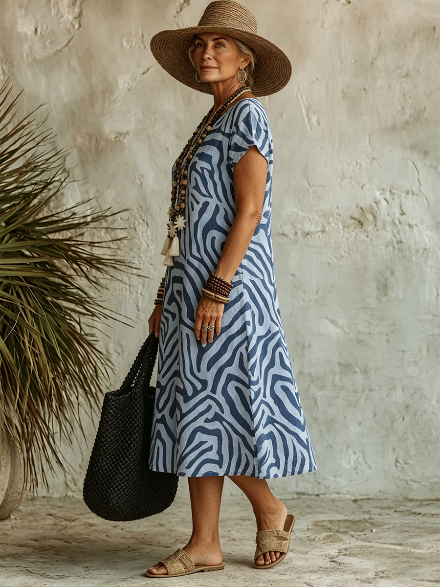 Artistic Line-drawing Cotton Dress