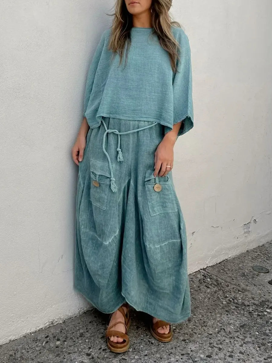 Women's Washed Vintage Cotton And Linen Set