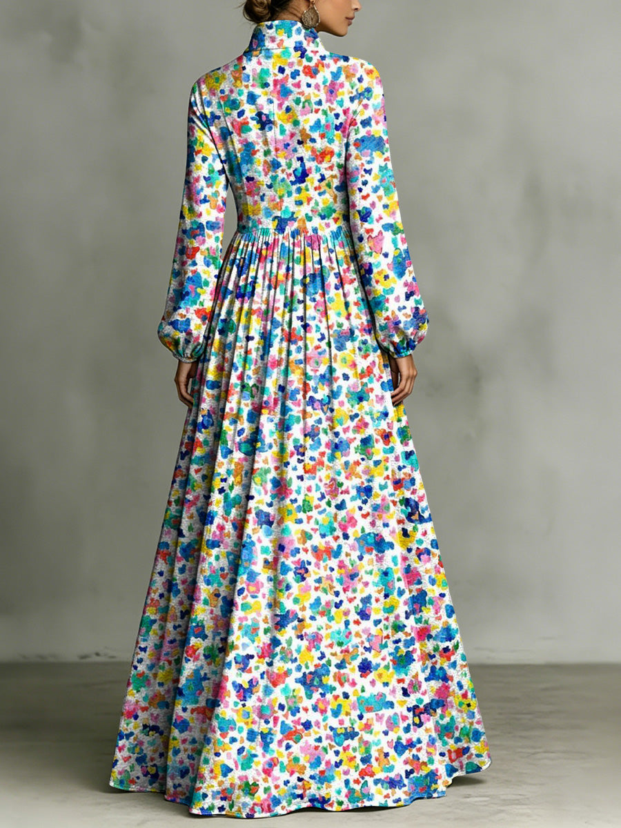 Fun Colorful Polka Dot Decorative Pattern Women's Long Sleeve Shirt Collar Dress