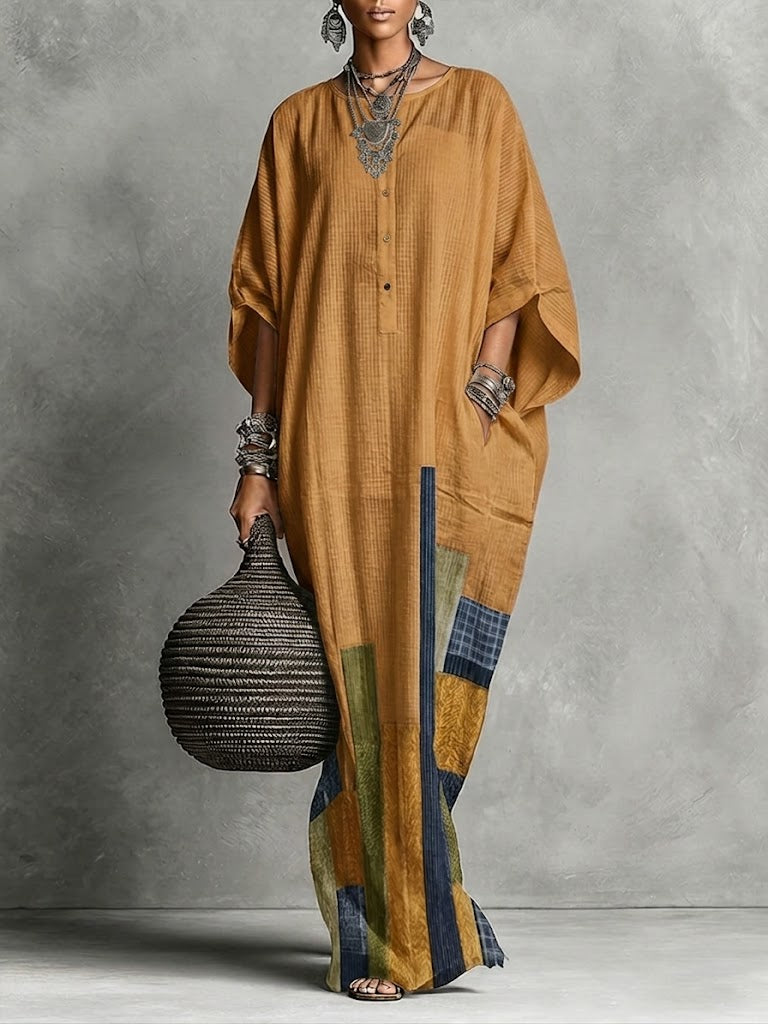 Casual Loose-fit Linen And Cotton Maxi Dress