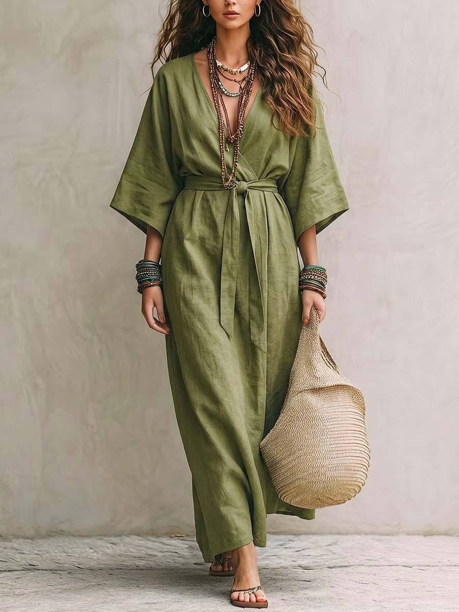 Women's Solid Color Art Casual Comfortable Cotton Linen Dress