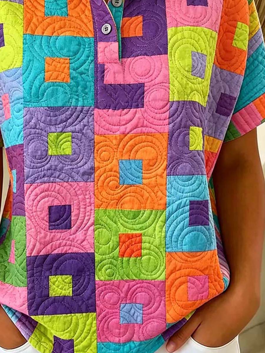 Women's Geometric Pattern Art Print Casual Cotton Shirt