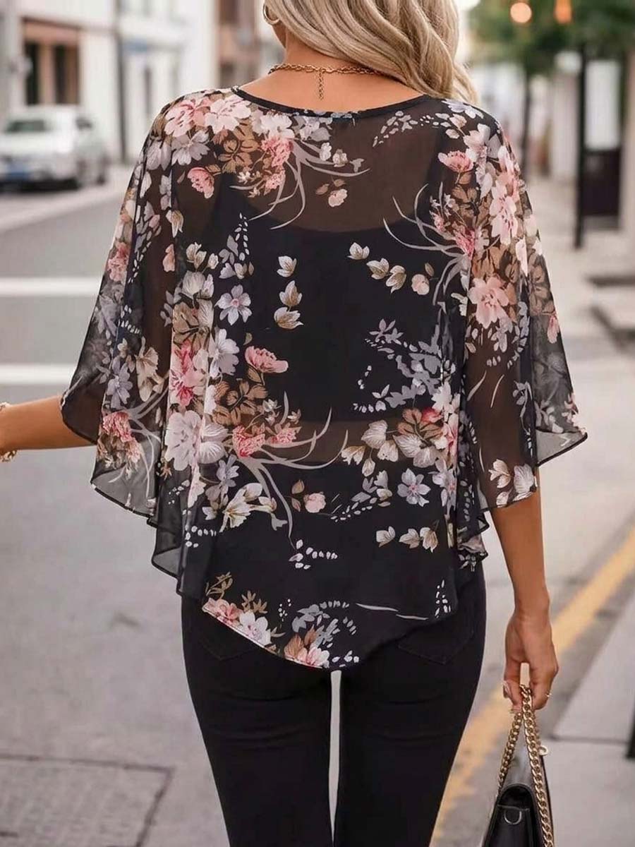 Women's Retro Floral Art Casual Stylish Short Sleeve Shirt