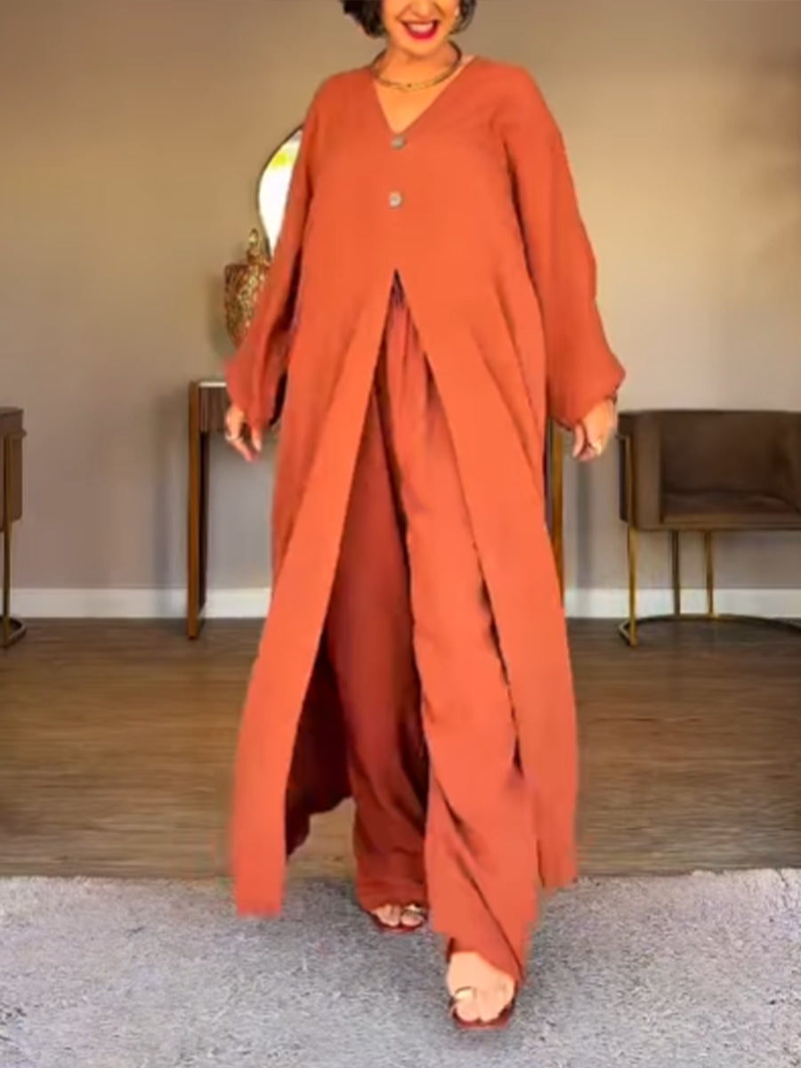 Casual & Cozy Long Top and Pants Two-Piece Set
