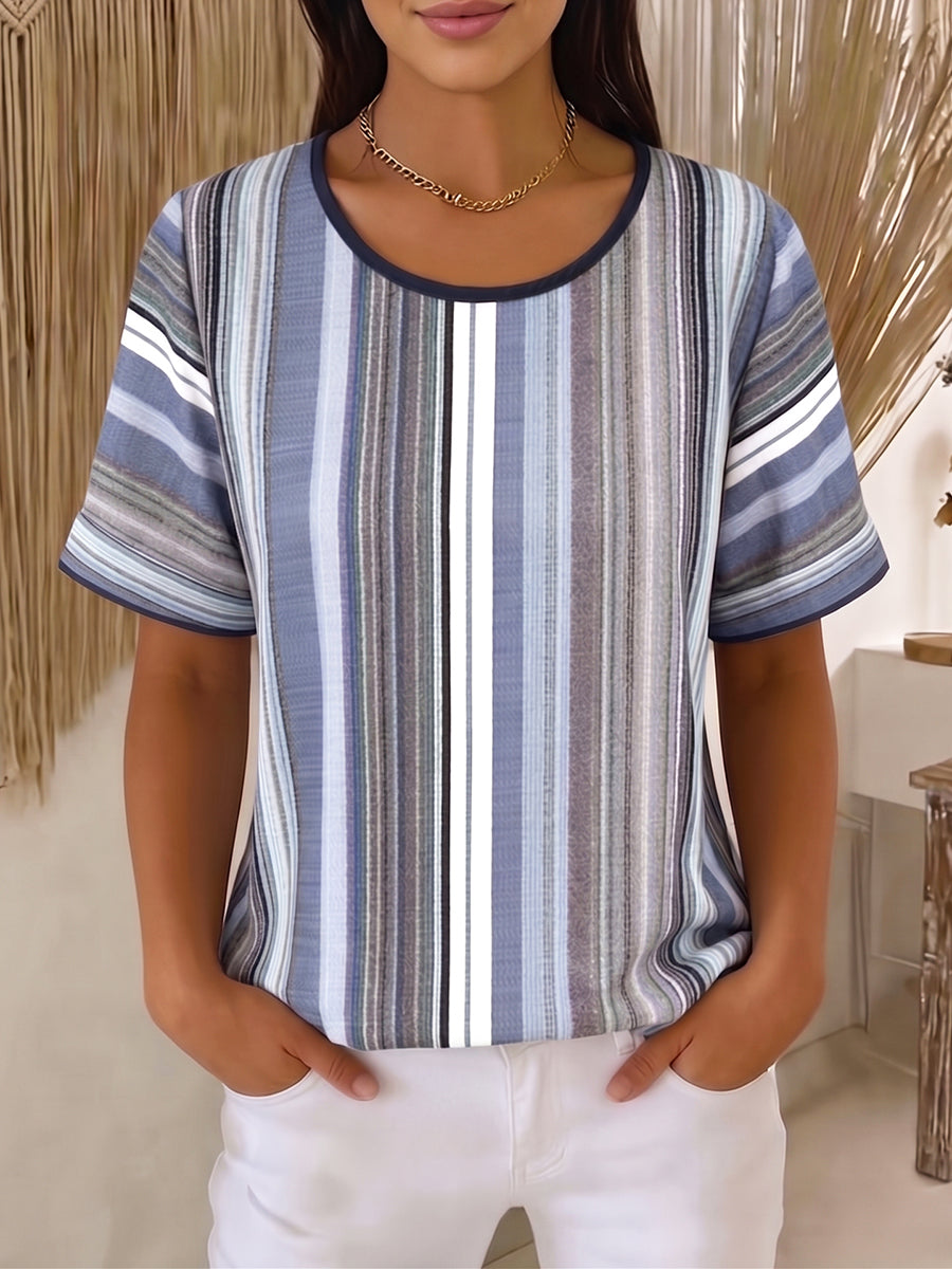 Cozy Artistic Striped Cotton-linen Shirt Blouse