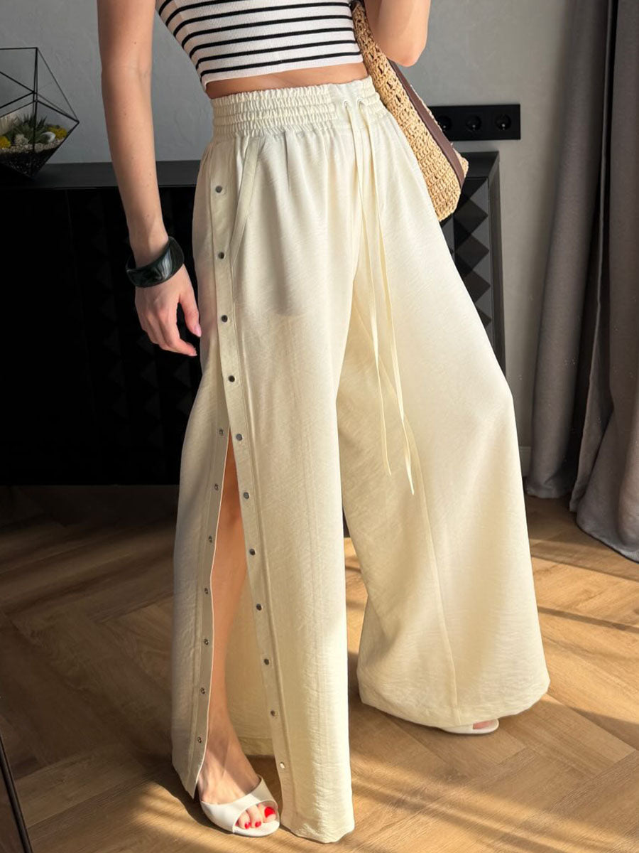 Women's Solid-color High-waisted Loose-fit Cotton-linen Wide-leg Pants