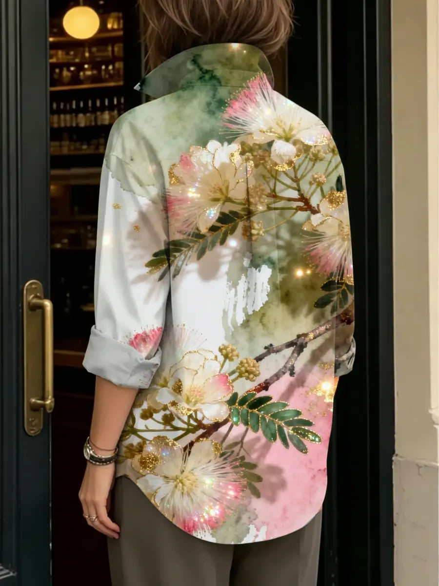 Women's Vintage Watercolor Floral Print Shirt