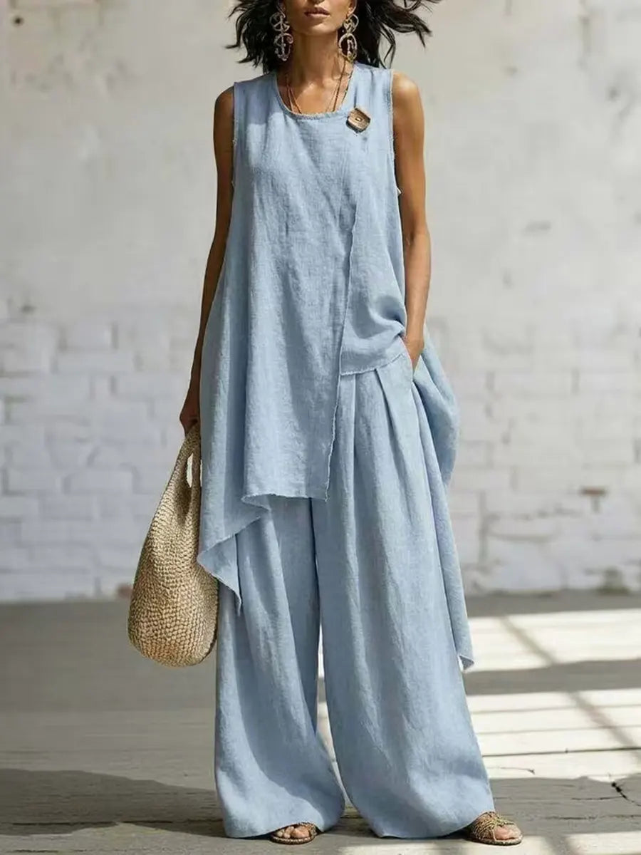 Women's Irregular Cut Design Cotton Linen Suit