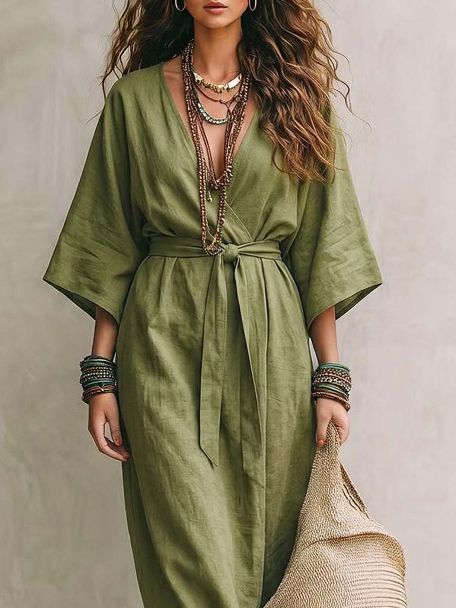 Women's Solid Color Art Casual Comfortable Cotton Linen Dress