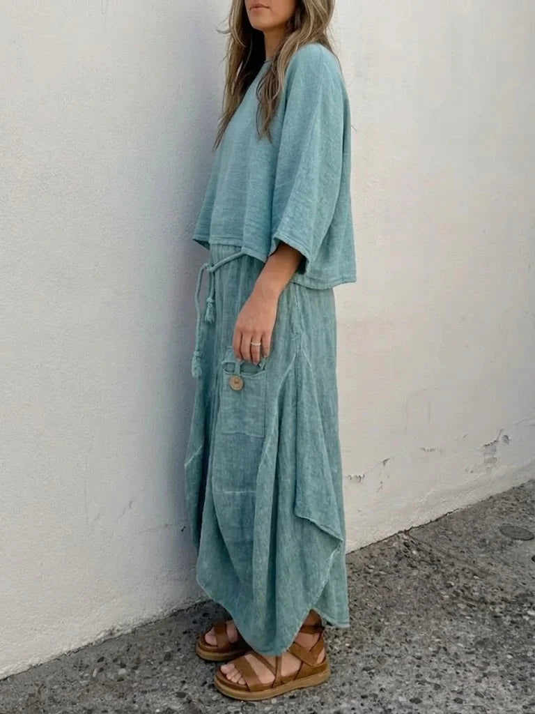 Women's Washed Vintage Cotton And Linen Set