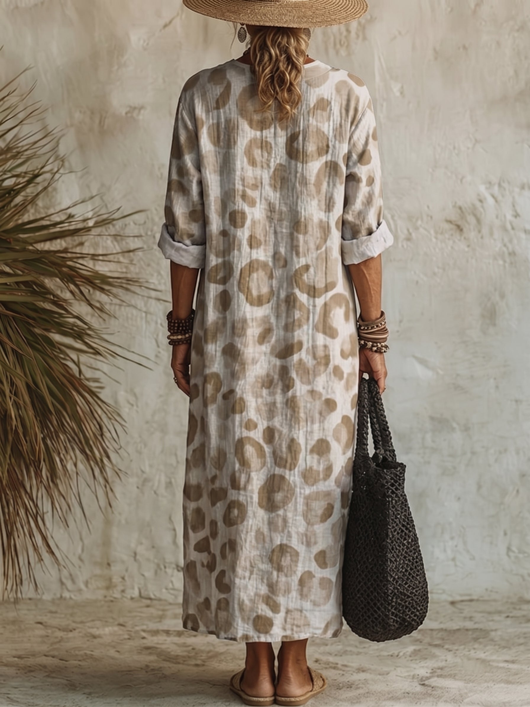 Women's Leopard Print Casual Cotton-linen Maxi Dress