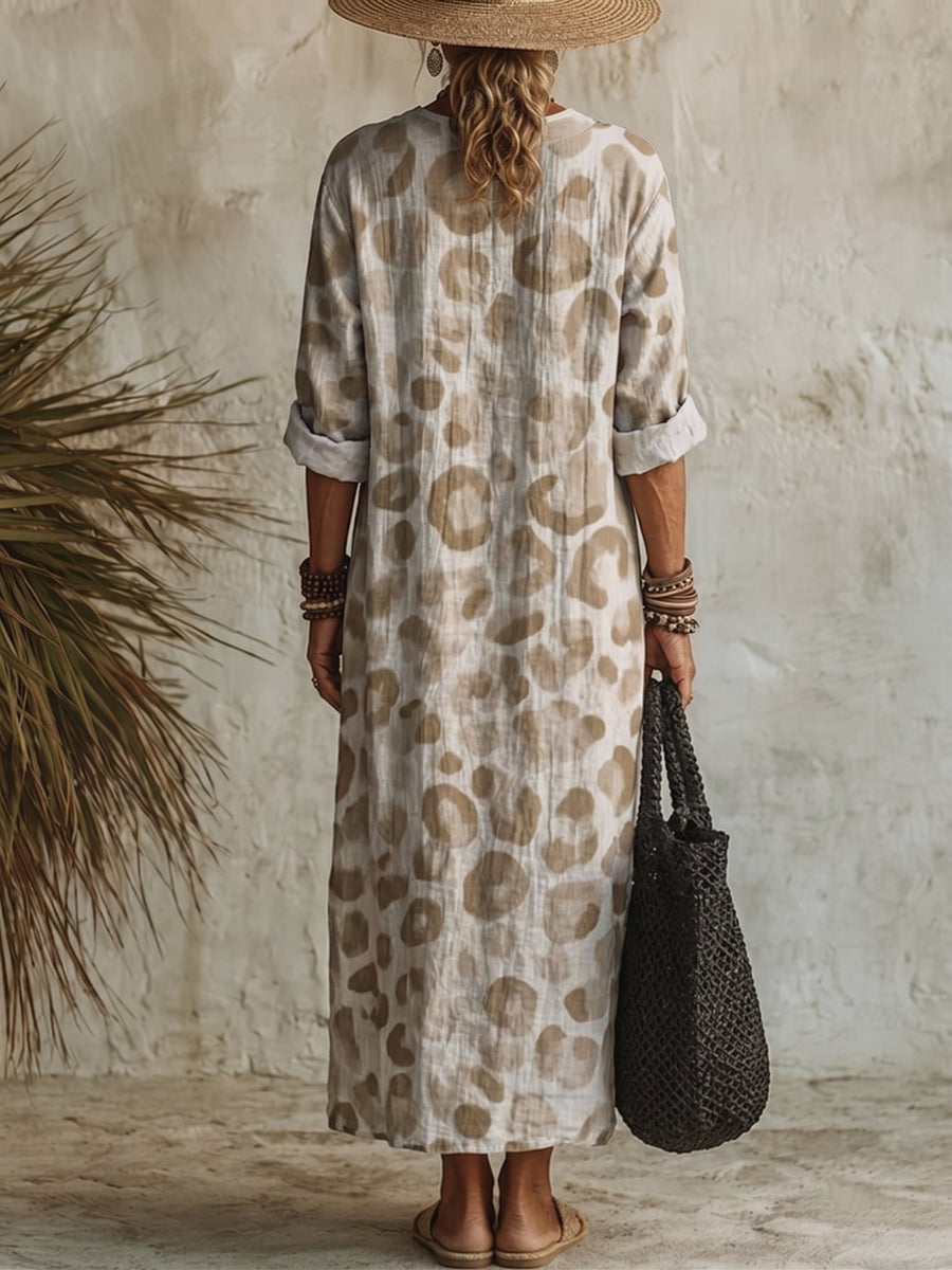 Women's Leopard Print Casual Cotton-linen Maxi Dress