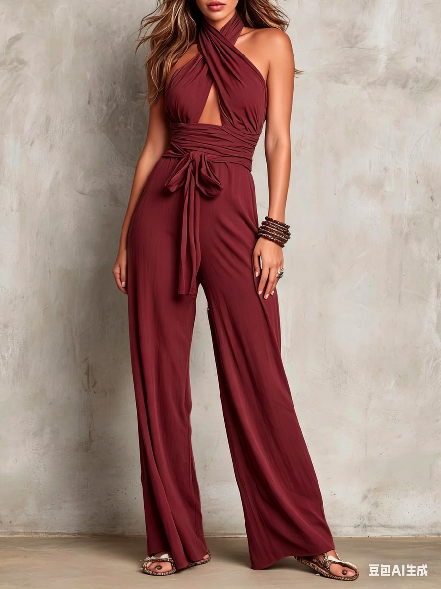Bohemian-style Cross-halter Jumpsuit