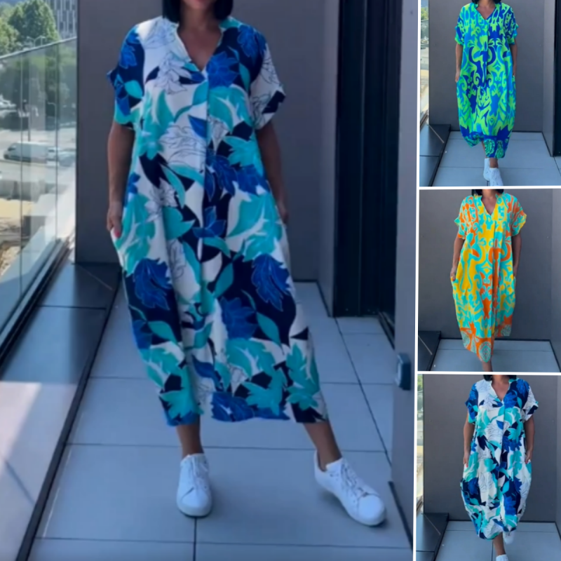 Yunae - Lightweight Printed V-Neck Dress