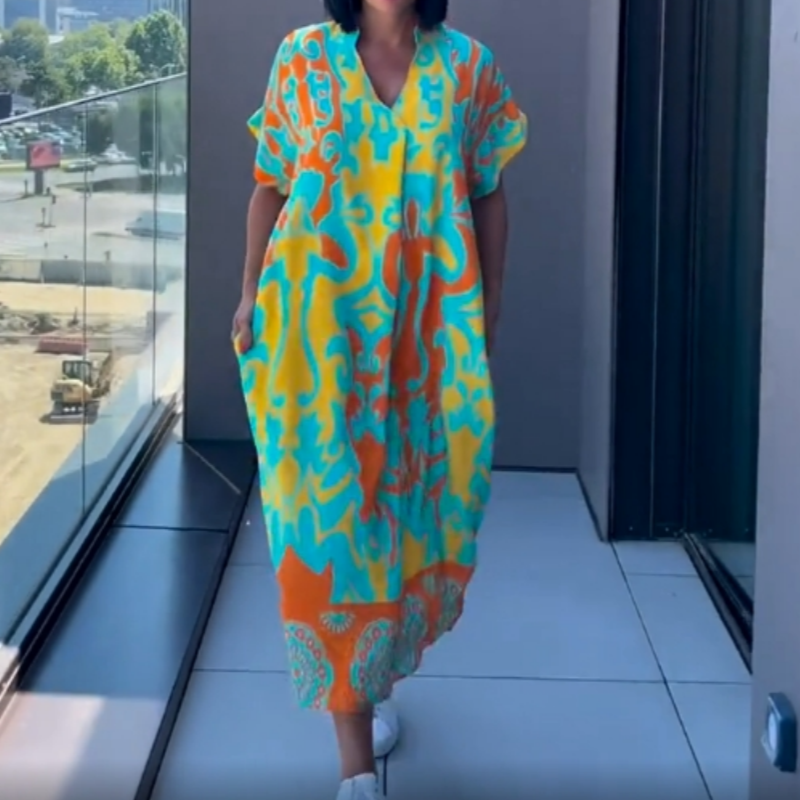 Yunae - Lightweight Printed V-Neck Dress